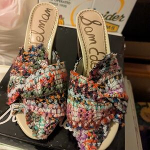 Sam Edelman Multicolor Woven Slide Mules with Coral, Teal & Purple